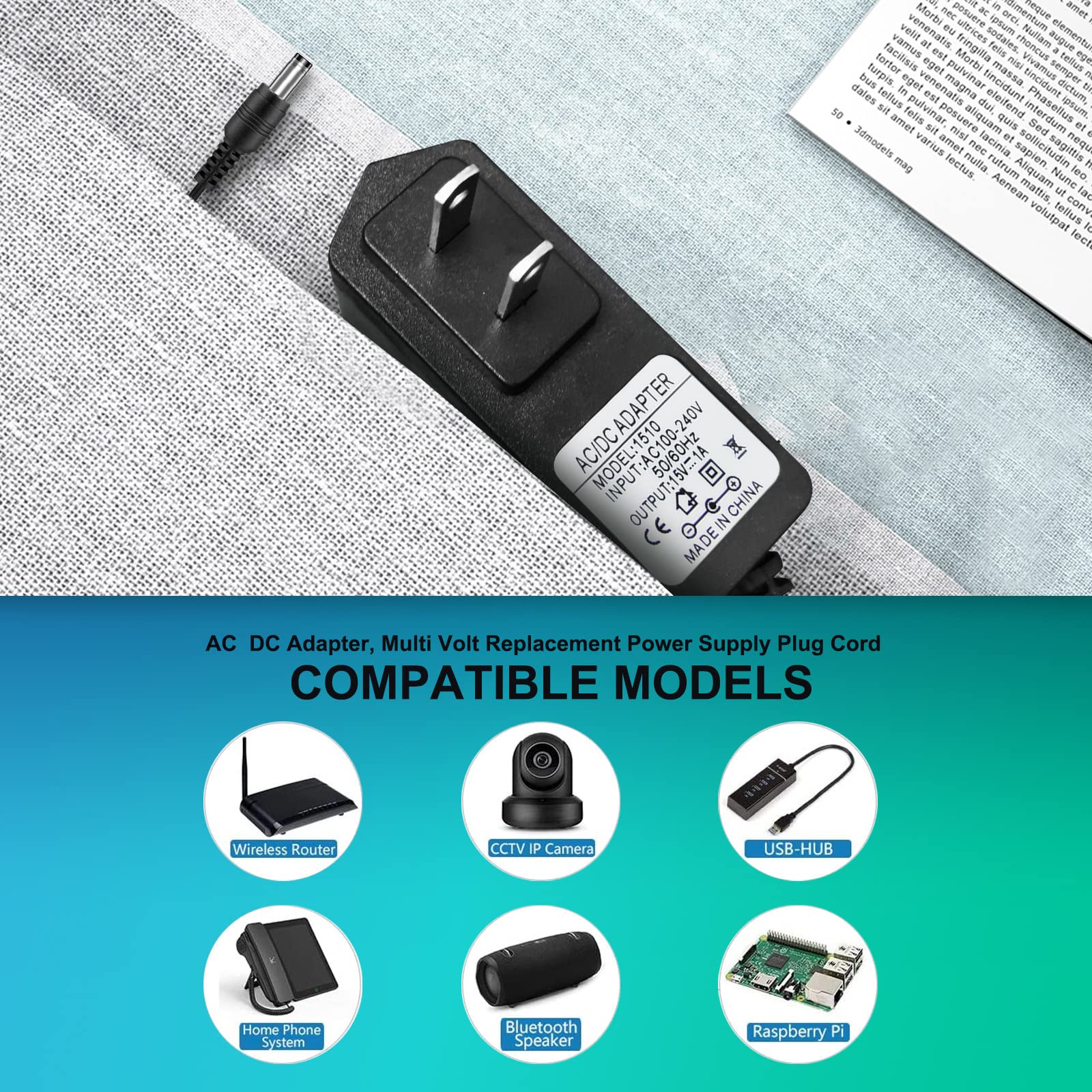 DC 15V 1A Adapter Charger Charging Cable Cord for Peak 450A 500A 600A 800A 1000A Auto Battery Booster Jump Starter, Compatible Beatit,Tacklife,Gooloo & More Portable Car Jump Starter