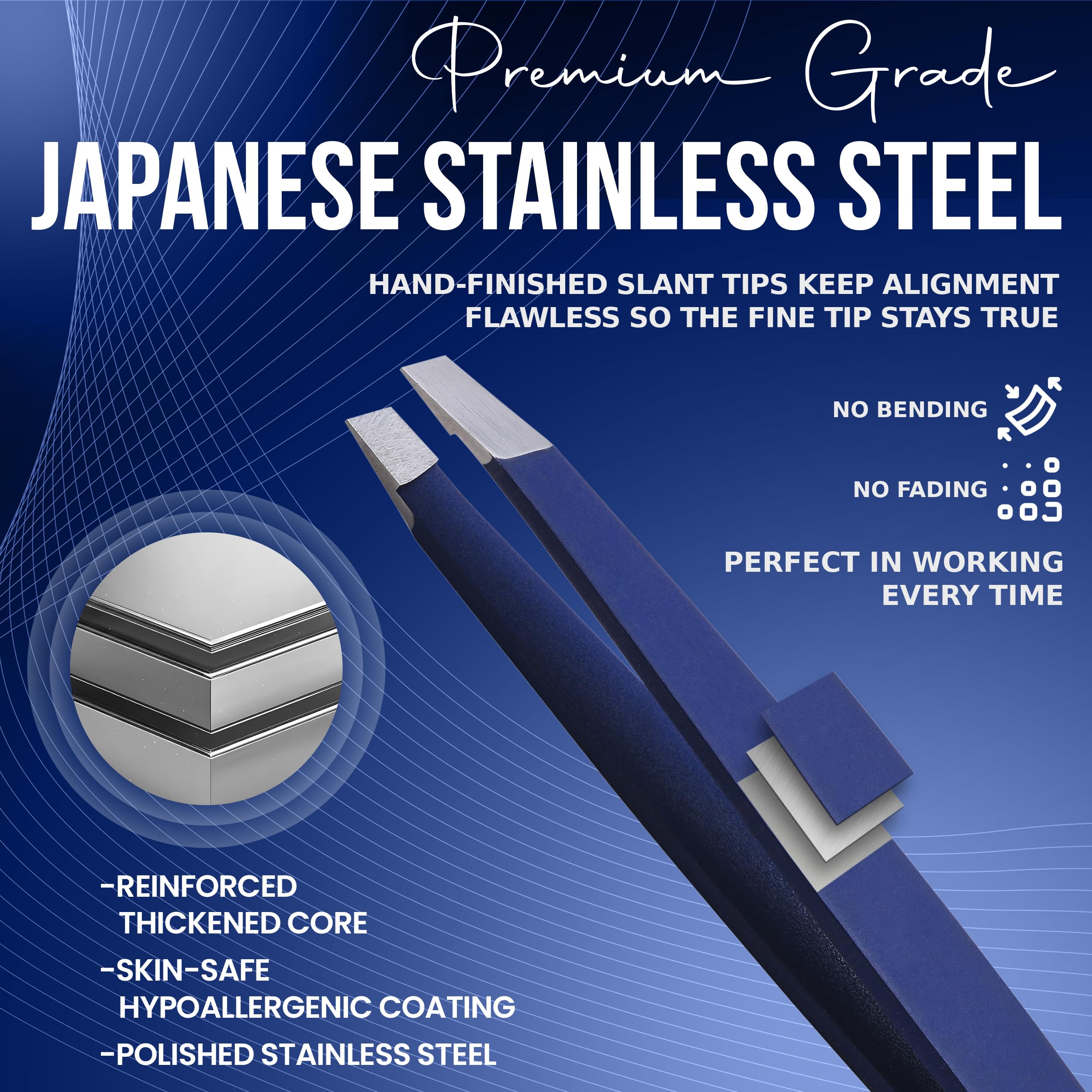 Slanted Stainless Steel Tweezers for Men & Women - Precision Eyebrow Tweezers for Facial Hairs, Strong Grip, Fine Tip, Professional Tweezer for Plucking & Grooming (Midnight Blue)