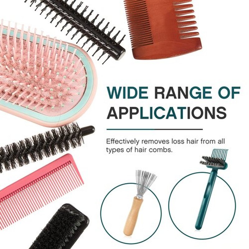 Suclain 5 Pcs Hairbrush Cleaner Tool Comb Set Mini Hairbrush Dirt Remover with Metal Wire Rake 2 in 1 Comb Cleaner for Removing Hair Dust Home and Salon Use