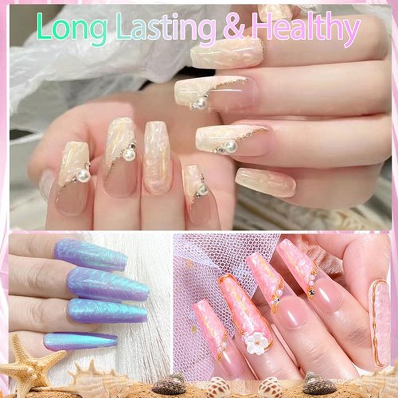 NAILGIL Pearl Gel Nail Polish Set, Mermaid Gel Polish White Pink Blue Green Yellow Aurora Shimmer Nail Drawing Soak Off Led Gel for Swirl Shell Thread Pearlescent Iridescent Effect, Set