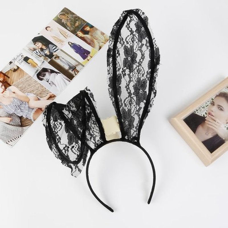 Huachi Bunny Ears Headband Black Lace Bunny Costume Sexy Bunny Ear for Women Party Cosplay Halloween Hair Accessories