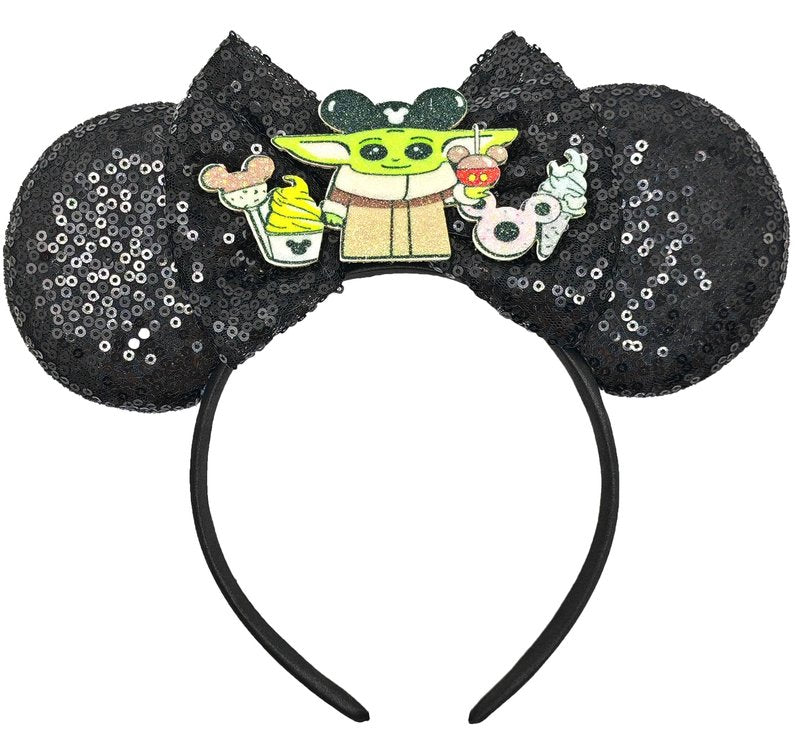 ZHENNAN Glitter Mandalorian Bows Ears Headbands for Women Men, Cute Costume Cartoon Themed Events Birthday Party Decorations Hair Accessories
