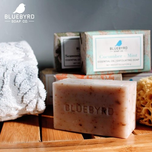 BLUEBYRD Soap Co. Eucalyptus & Seaweed Exfoliating Soap Bar, 100% Vegan Cold Press Large Soap Bars, Scented with Premium Essential Oils, Scrub Soap Bars for Men and Women, Exfoliate Body Naturally with Oatmeal, Shea Butter, Olive Oil, 8.6oz (EUCALYPTUS &