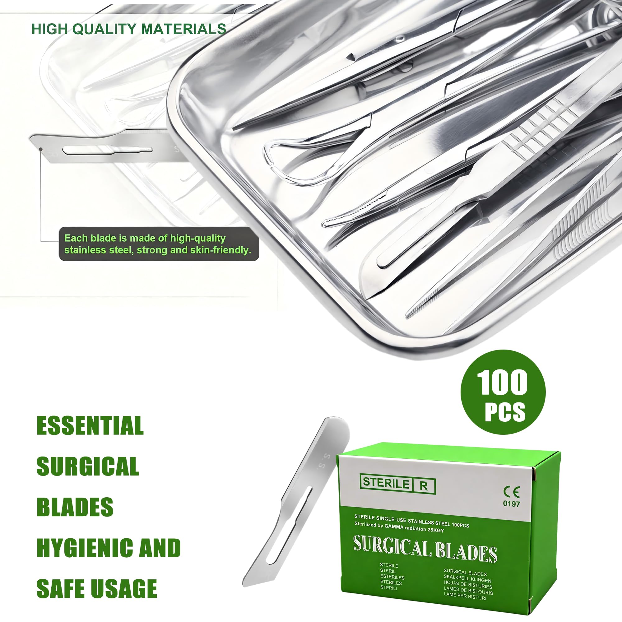 10R Dermaplaning Blades for Face, Sterile Surgical Stainless Steel Scalpel for Exfoliation & Peach Fuzz Removal, Individually Packed Box of 100, Professional Grade