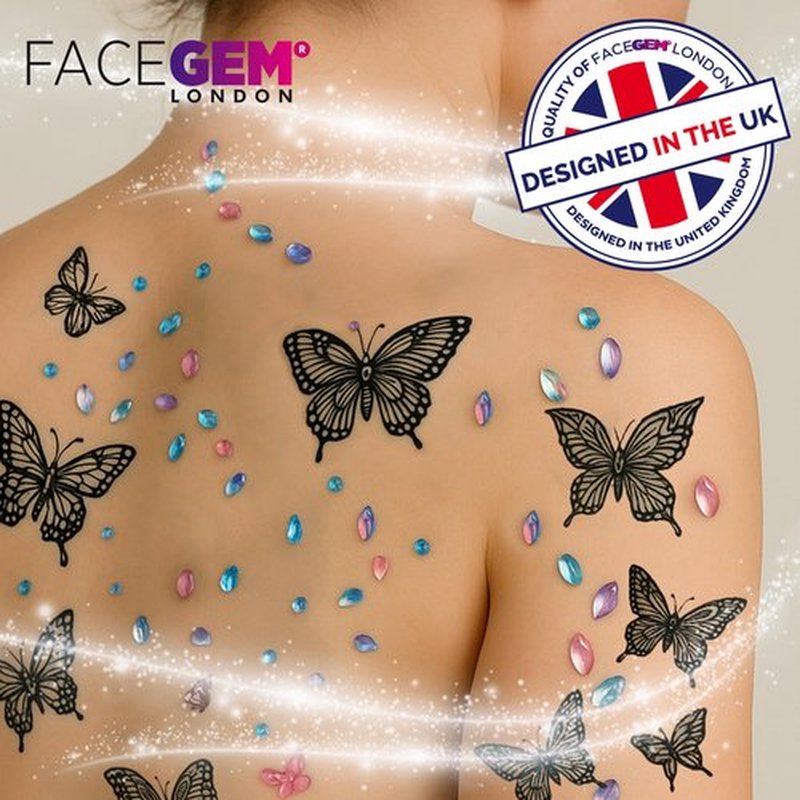 4 Sheet Temporary Tattoos - 4 Sheets Large Butterfly Fake Tattoos with Rhinestones - Temporary Tattoos for Women and Girls – Waterproof Tattoos for adults, Semi Permanent Transfer Tattoo