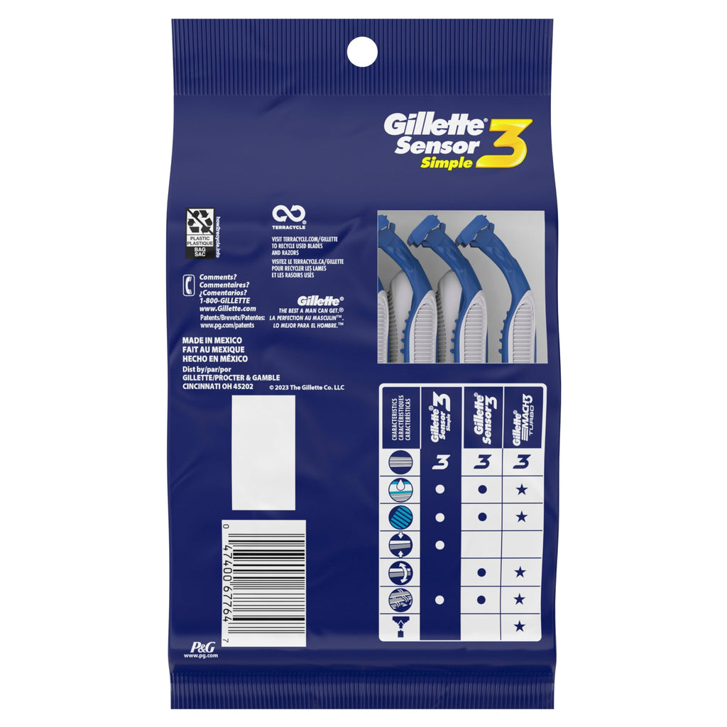 Sensor3 Simple Men’s Disposable Razors, 12 Count