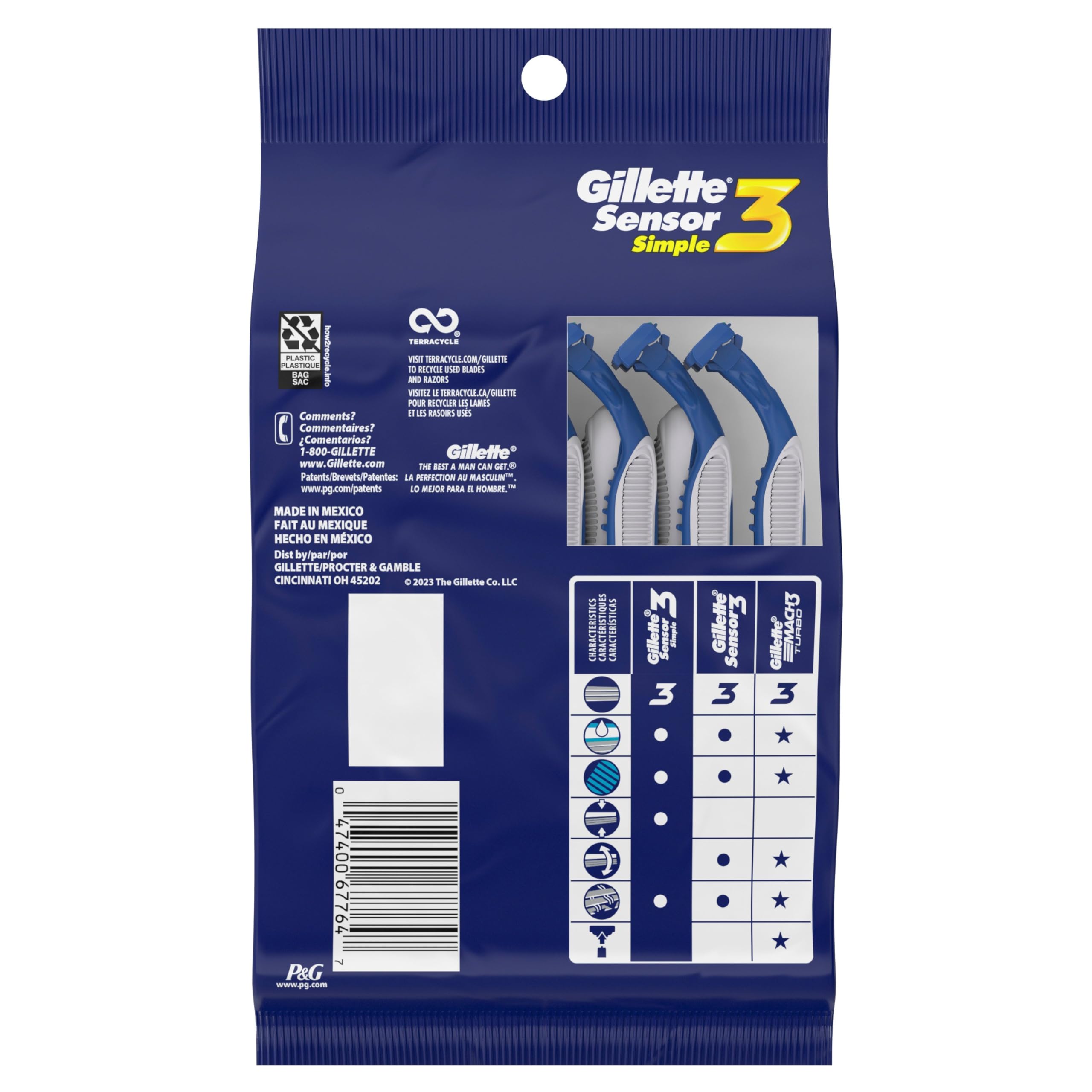 Sensor3 Simple Men’s Disposable Razors, 12 Count
