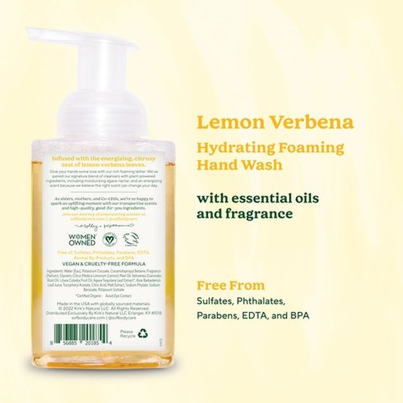 SoF Hydrating Foaming Hand Wash - With Organic Agave Nectar & Coconut Oil- Vegan & Non GMO- Free From Phthalates, Sulfates & Parabens- Lemon Verbena - 8 oz Bottle 3 Pack
