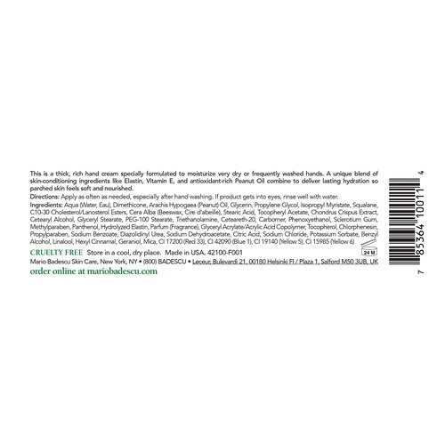 Mario Badescu Elasto-Seamollient Hand Cream - Rich, Thick Hand Lotion for Ultra-dry or Frequently Washed Skin - Moisturizer with Elastin & Vitamins, 8 Oz