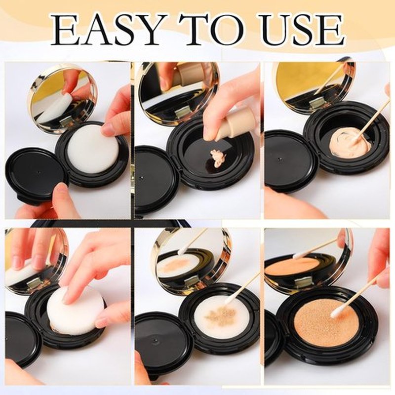 Patelai 7 Pcs Black Empty Cushion Foundation Makeup Sponge Holder - Portable Puff Container with Mirror & Extra Sponges