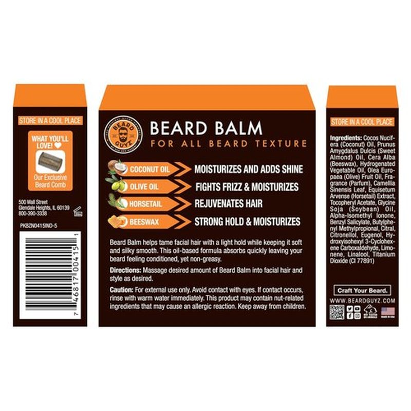Beard Guyz Beard Balm - Conditioning & Styling Balm for Men | Softens & Moisturizes Facial Hair, 3 oz