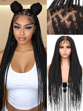 HANNE Real Full Lace Braided Wigs for Black Women 34 Inch Knotless Braided Wigs with Baby Hair 100% Handmade HD Lace Synthetic Box Braid Wig (Natural Black)