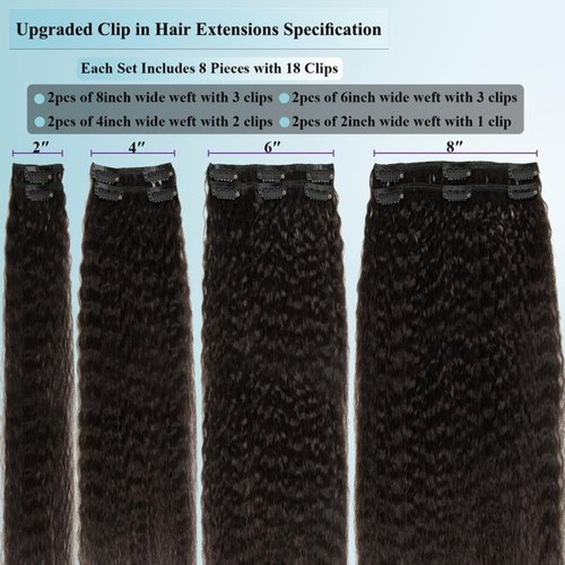 CiTake Kinky Straight Clip in Hair Extensions Real Human Hair 18 Inch 100g/8pcs Yaki Straight Clip ins for Black Women 10A Brazilian Virgin Human Hair Clip in Extensions Double Weft Natural Black