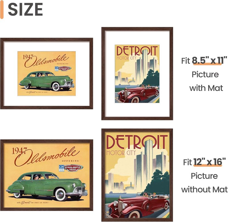 Upsimples 12x16 Picture Frame Set of 5 - Versatile Wall Gallery Frames for 8.5x11 or 12x16 Photos, Brown