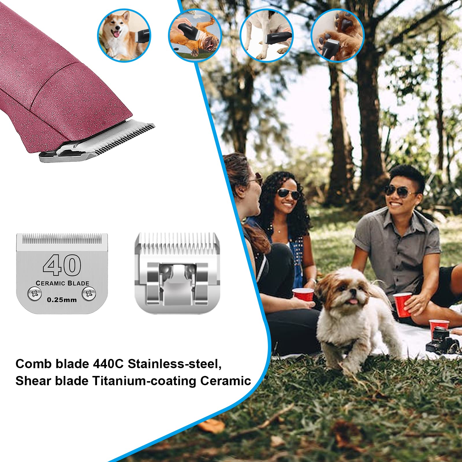 40# Dog Grooming Ceramic Blades,Compatible with Andis,Oster A5,Wahl KM10
