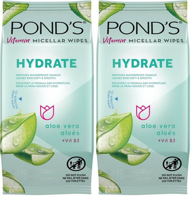 Pond's Vitamin Micellar Wipes - Hydrating Aloe Vera for Dry Skin | 25 Wipes (Pack of 2)