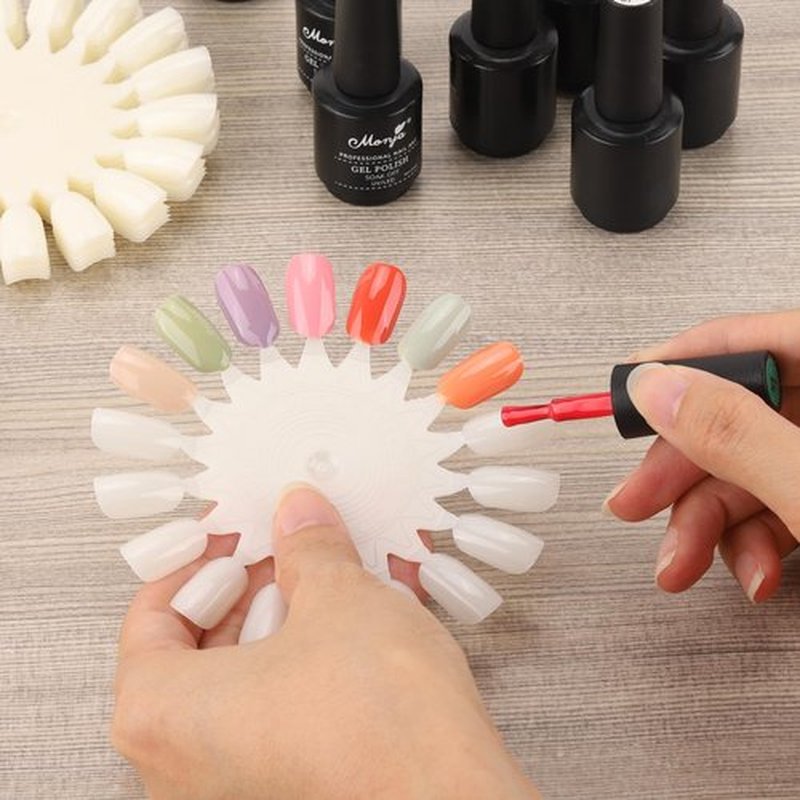Tbestmax 720 Pcs Nail Color Swatches, Nail Polish Color Sample Swatch with Number Stickers, Round False Nail Display Tips - Natural
