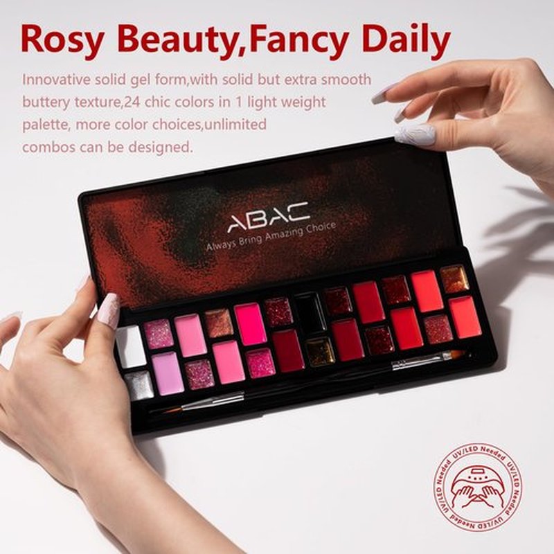 ABAC 24 Color Solid Gel Nail Polish,Ombre Gel Nail Polish,Pat Paint Nail Gel - Rose Gold Glitter & Wine Red Shades w/Pro Brush | No-Spill,Hema-Free for Date Nights,Holiday Gifts & Home Manicure