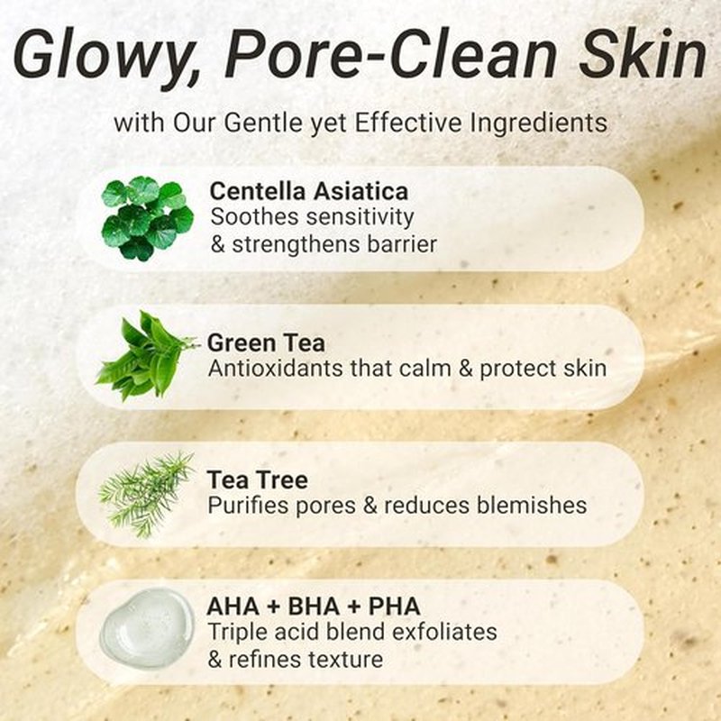 CELDYQUE Gentle Cleanser - Purifying Face Wash with Centella & Tea Tree | Exfoliating Foam for Sensitive, Acne-Prone Skin | 5.07 fl oz
