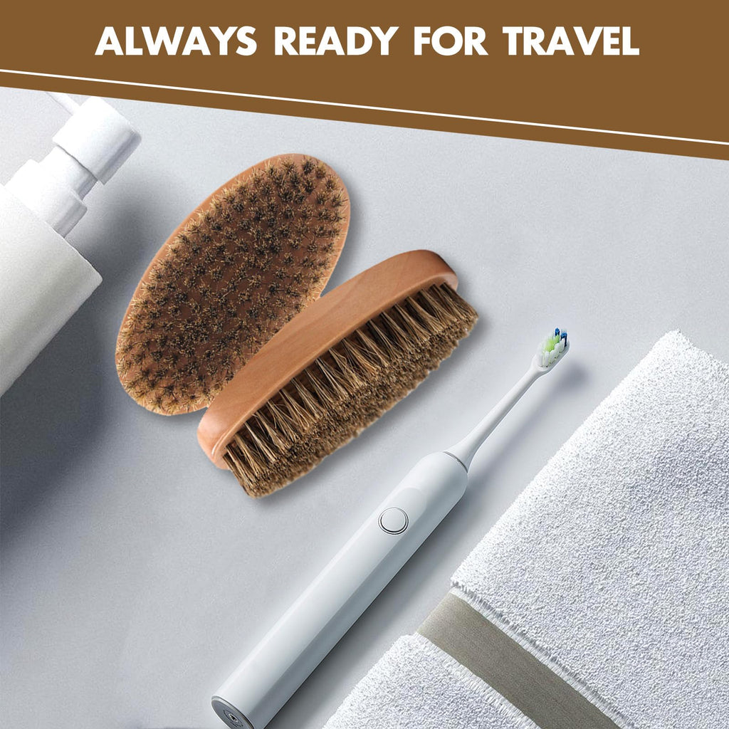 Kootinn Boar Bristle Hair Beard Brush for Men - Small Soft Beard Brush, Pocket Travel Men's Wooden Mustache Brush