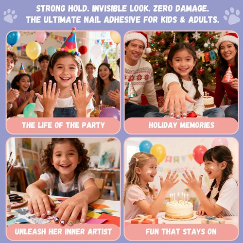 Jolly Snaps XS Non-Toxic Nail Adhesive Tabs for Kids | 480 PCS Extra Strong Sticky Tabs for Press On Nails | Waterproof, Ultra Thin & Easy to Use | 20 Sheets Nail Glue Tabs