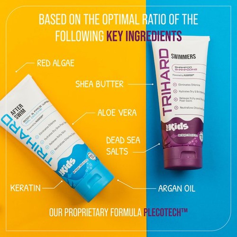 TRIHARD Kids Chlorine Removal Kit, Shampoo, Face and Body Wash Set for Children’s Hair and Skin, Gentle Post-Swim Cleanser for Pool & Ocean