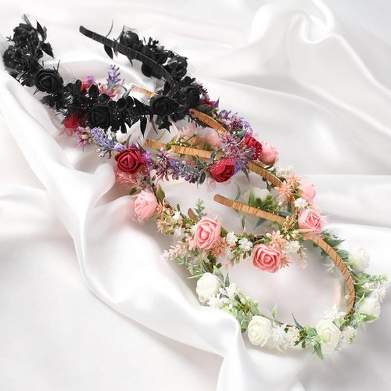 KorViSHOW Black Floral Headpiece - Women's Elegant Lace Foam Rose Headband With Flowers for Hair Accessories, Wedding, Party, Birthday Gift, Photo Props
