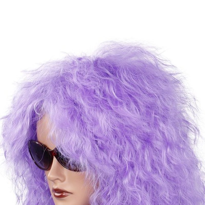 MEIRIYFA 80s Rocker Punk Wig Long Curly Wig for Men and Women Retro Mullet Wigs for Halloween Costume Cosplay Party (Purple)