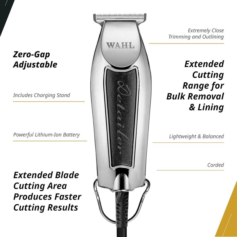 Wahl Professional Detailer Trimmer - Adjustable T-Blade | Corded Lightweight Design with 3 Guides & Accessories