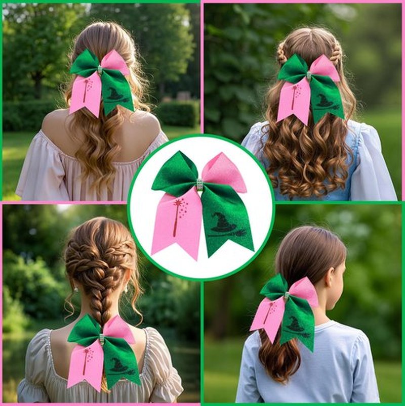2Pcs Witch Gifts for Women, Witch Merch Hair Accessories Hair Bows for Witch Movie Fans, Pink Green Cute Bow Hair Clips Party Favors