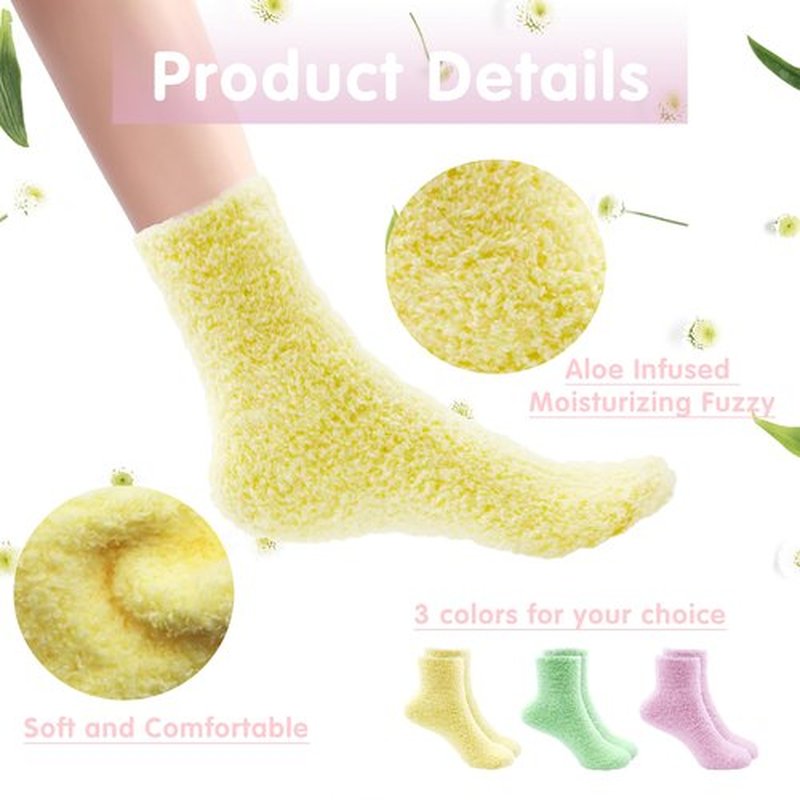 3 Pairs Aloe Moisturizing Socks for Dry Cracked Feet, Sleeping Fuzzy Non-Slip Lotion Socks for Women Men Spa, Foot Care for Repairing Softening Dry Cracked Heel