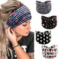4 Pcs Valentine's Day Headbands for Women, Black White Wide Turban Dress Up Costume Breathable Stretchy Non Slip Head Wrap, Love Heart Pattern Holiday Fall Winter Hair Band for Yoga Running Party