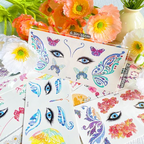 JoyfulGlam Glitter Butterfly Temporary Tattoos, Fairy Wings Face Tattoos for Birthday Party Decorations, Fairy Makeup Party Favors Costume Accessories for Women