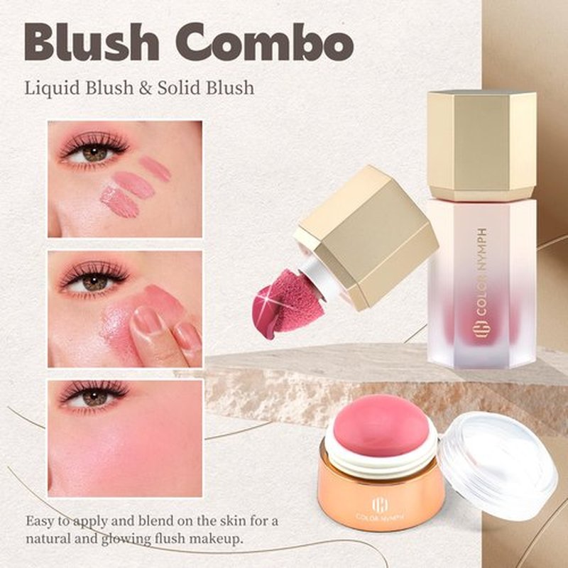 Color Nymph Face Makeup Kits, Makeup Gift Sets For Girls Make up Gift Sets For Women With Lipgloss Liquid Blush Solid Blusher Highlighters Contour Stick and Double-ended Brush -Special Edition