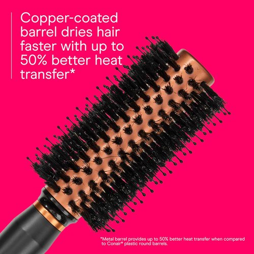 Conair Quick Dry Copper Round Hair Brush - Voluminous Blow Out Styler with Nylon & Boar Bristles