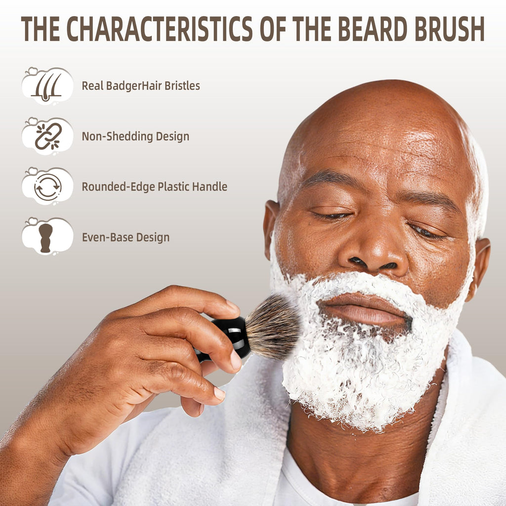 LIGOFLORA Shaving Brush Set for Men,3 in-1Natural Badger Hair Shaving Brush,Foldable Silicone Bowl, Spiral Opening Brush Case, Portable Wet Shave Gifts Used in Home and Travel (Black)