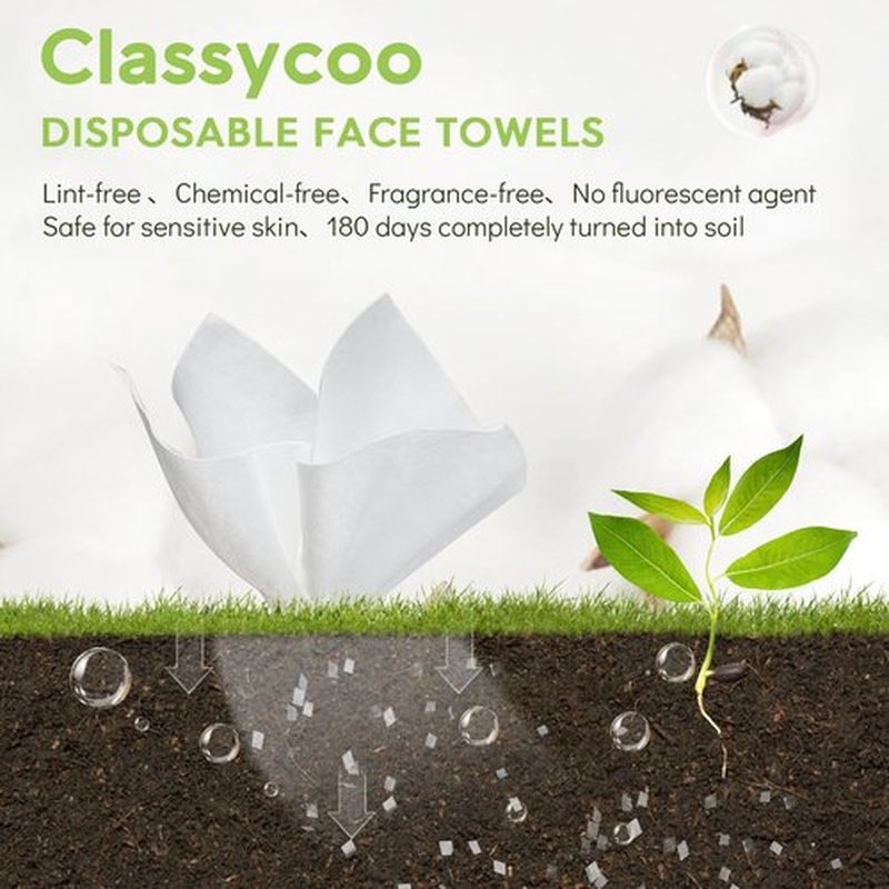 Classycoo XL Disposable Face Towel, 100% Cotton Ultra-Soft for Sensitive-Skin, Odor-Free,Facial Cleansing Wipes Makeup Remover Cloths for Travel, Home Hand Dry Wipe(12 x 10 Inch, 50 Count)