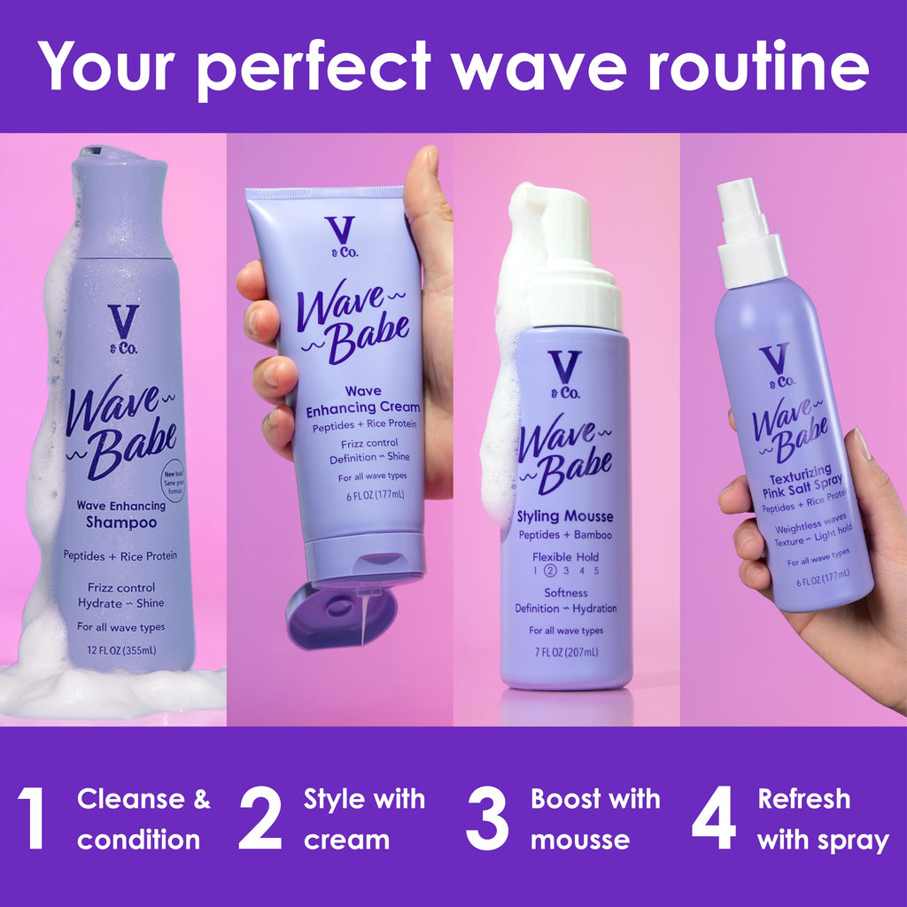V&Co. Beauty Wave Babe Wave Enhancing Cream (2 Pack) – Wave Cream for Wavy Hair, Anti Frizz & Hydrating Hair Care with Peptides & Rice Protein, Defines Waves & Adds Lasting Softness – 6 oz