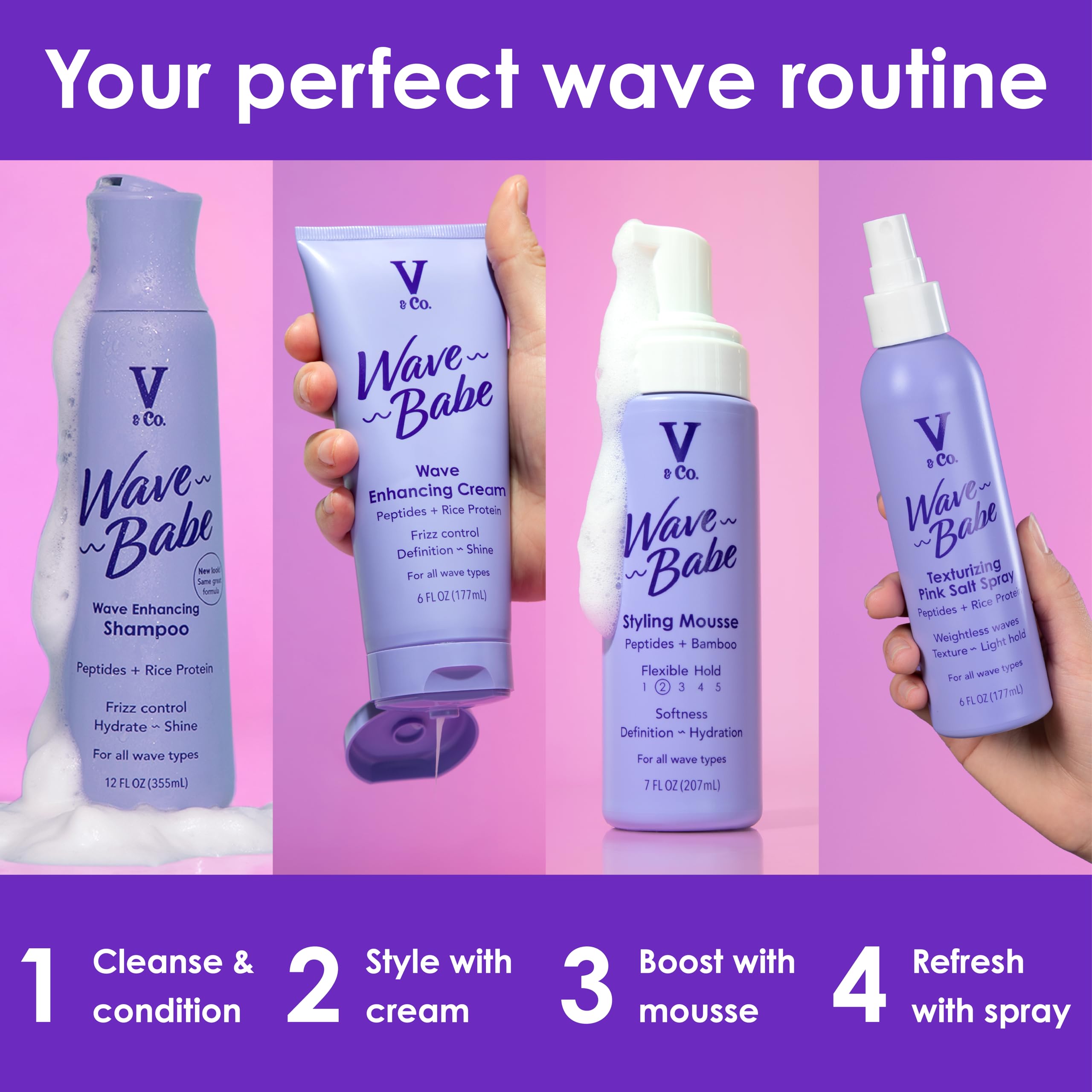 V&Co. Beauty Wave Babe Wave Enhancing Cream (2 Pack) – Wave Cream for Wavy Hair, Anti Frizz & Hydrating Hair Care with Peptides & Rice Protein, Defines Waves & Adds Lasting Softness – 6 oz