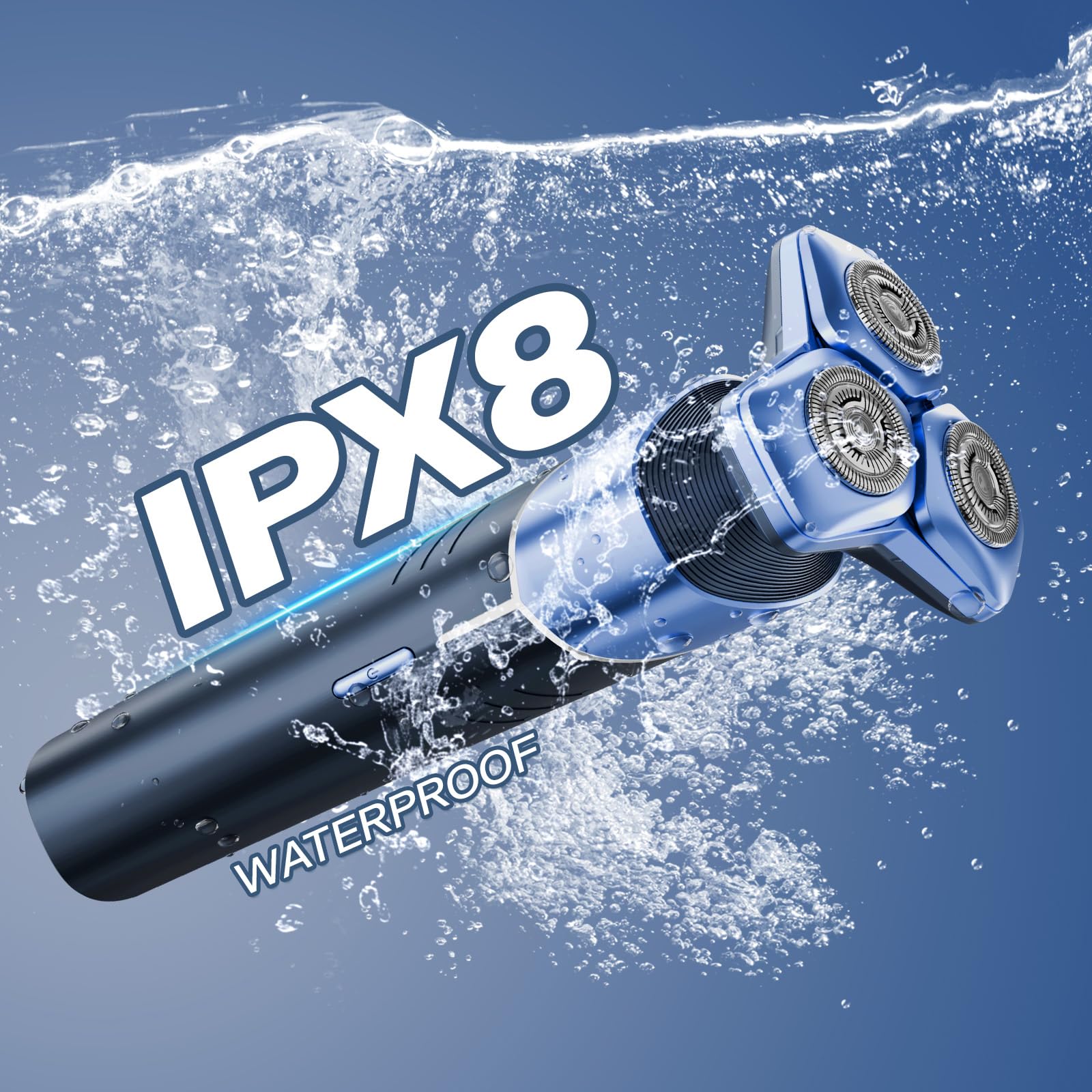 Electric Razor for Men, 3D Floating Heads, USB-C Fast Charging, IPX8 Waterproof, Travel Lock, Glossy Blue