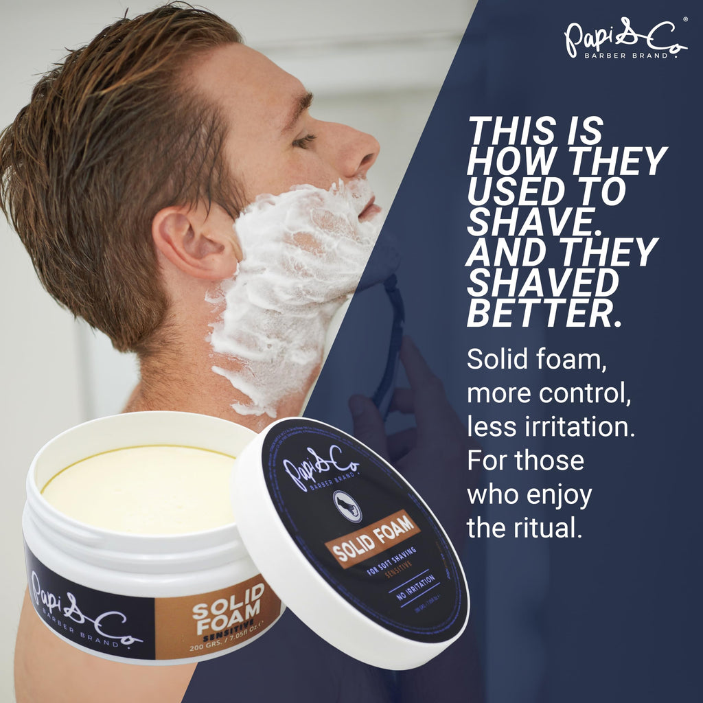 Papi & Co. Head & Beard Soft Shaving Solid Foam – Lightly Scented Shaving Foam – Travel Size, No Mess, Easy to Use – Smooth, Comfortable Shave – Classic Grooming Essential for a Clean, Fresh Look, 7oz