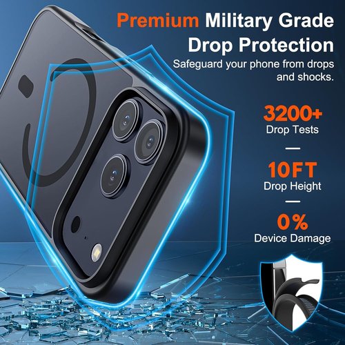 SUPFINE iPhone 17 Pro Max Case - Military Grade Drop Protection | Translucent Matte Shockproof, Black