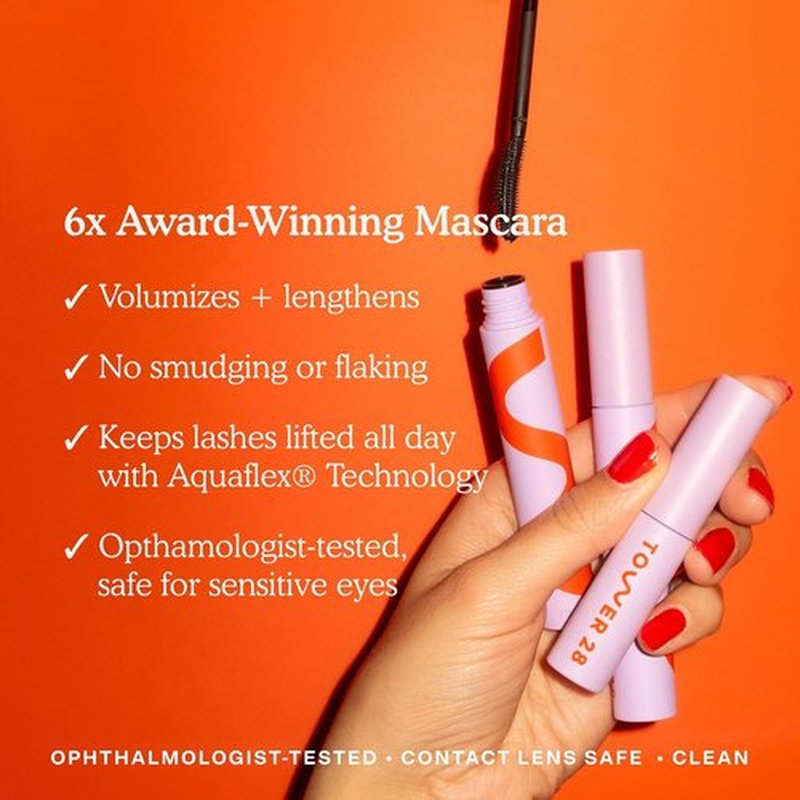 Tower 28 MakeWaves Vegan Black Mascara - Volumizing & Lengthening for Sensitive Eyes | Humidity-Proof Lift (0.29 oz)