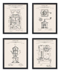 Monem Art 4-Piece Coffee Blueprint Poster - Roaster Patent Print - Coffee Mill Making Machine & Pot Art - Cafe Wall Decor - 8x10 UNFRAMED Wall Art