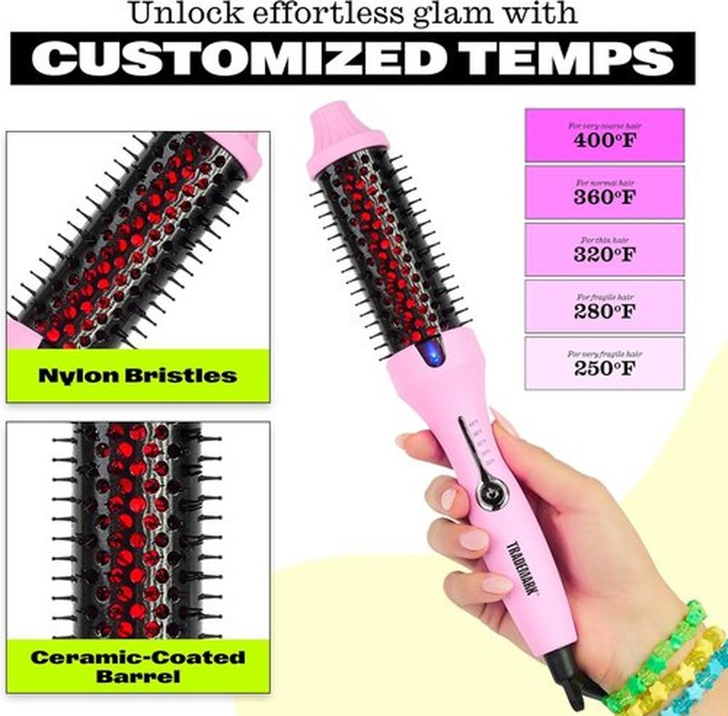 Trademark Beauty Infrared Ionic Thermal Styling Brush - 1.5 Inch Round Barrel for Frizz Control & Shine | Volumizing Hot Brush in Pink