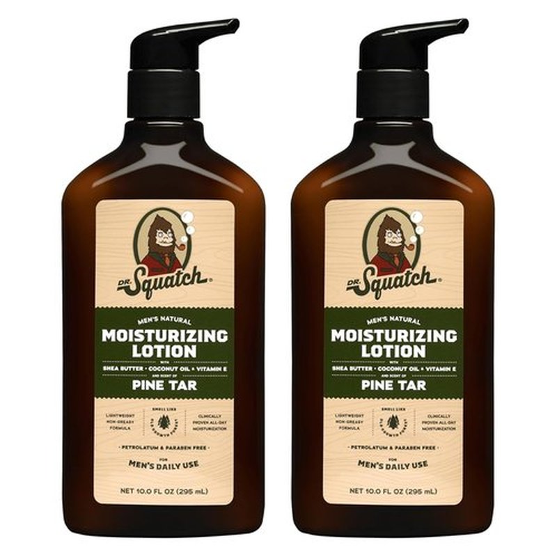 Dr. Squatch Natural Hand & Body Lotion for Men - 24-Hour Moisturization with Shea Butter & Coconut Oil - Pine Tar (10 fl oz, 2-Pack)