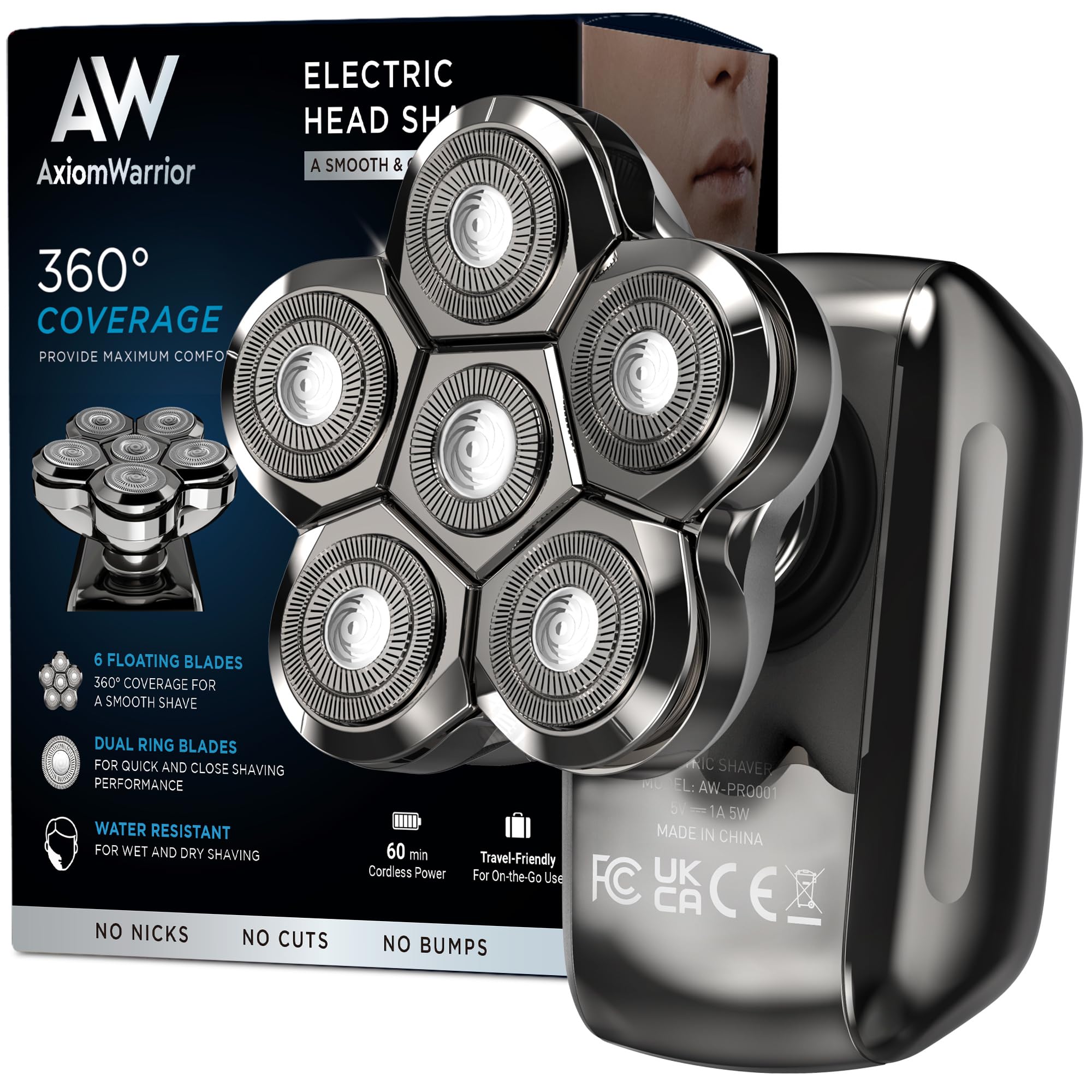 Electric Head Shaver for Bald Men: Waterproof Cordless Electric Razor for Bald Head & Hair Shaving - Close Shave, Skin-Friendly, 360° Full Coverage & Effortless Control, Easy to Clean, Wet & Dry Use