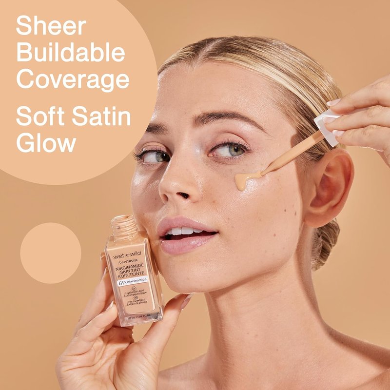 Wet n Wild Bare Focus Skin Tint - 5% Niacinamide, Buildable Sheer Coverage, Natural Radiant Finish | Peach Ivory