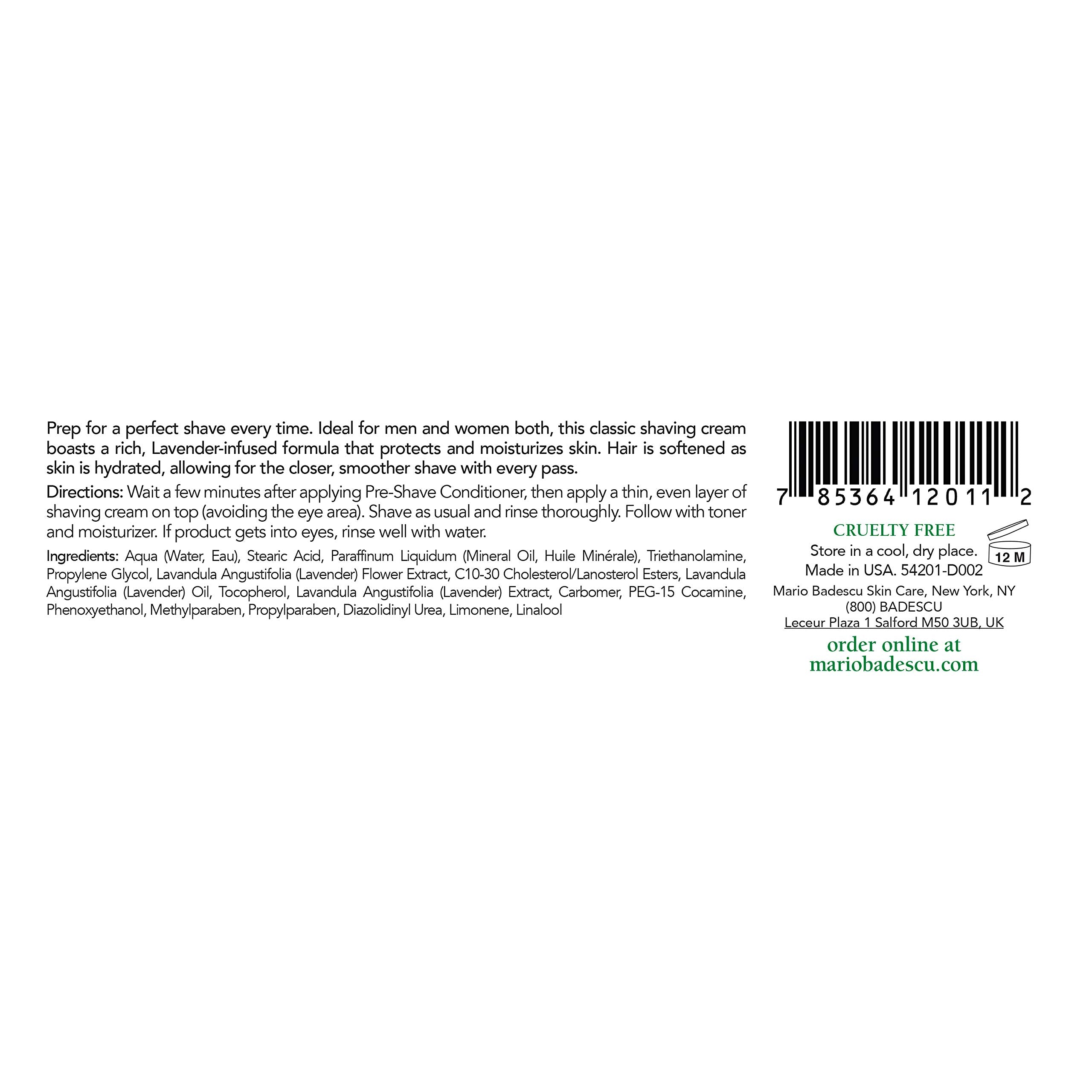Mario Badescu Shaving Cream for Women and Men - Classic, Unisex Non-Foaming Shave Cream Formula Infused with Lavender Oil and Vitamin E - Helps Prep, Protect and Moisturize for a Closer Shave, 2 Oz