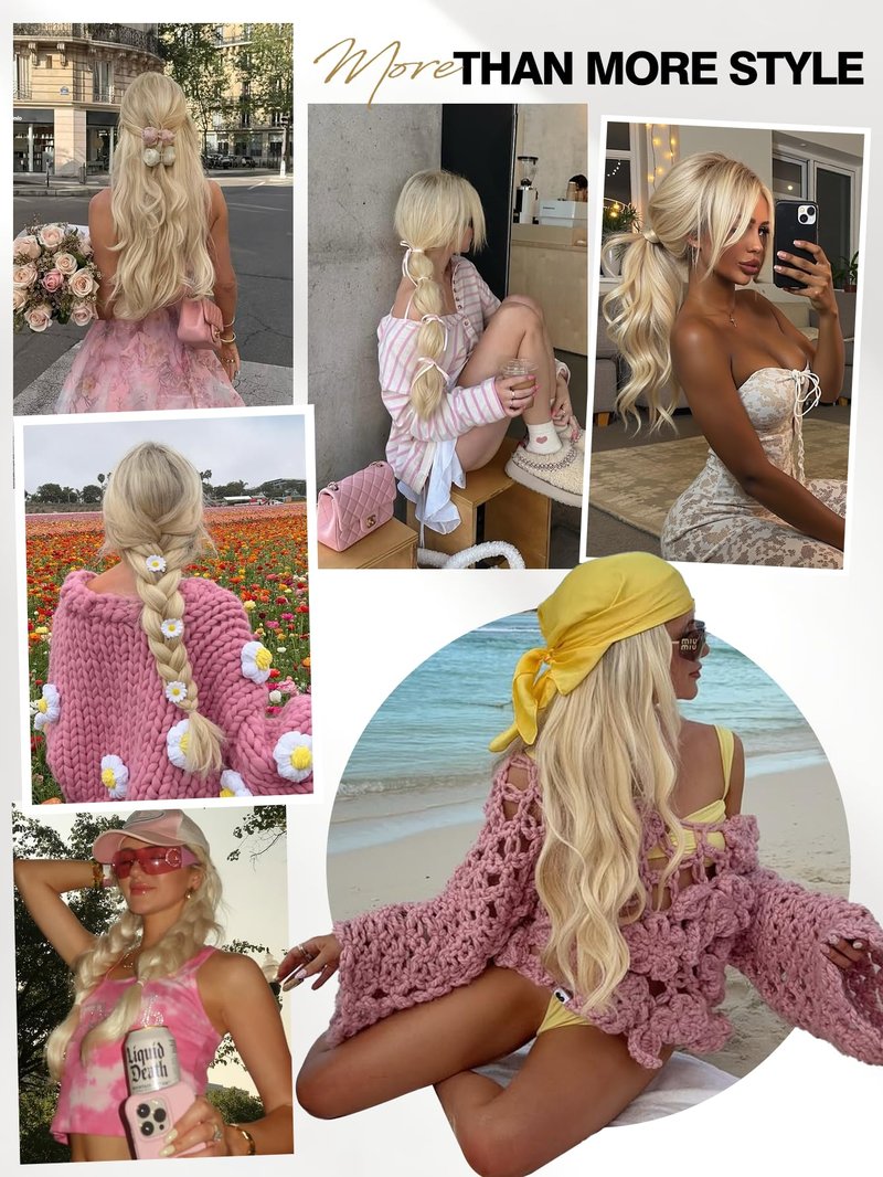 WIGER Mixed Blonde Long Wavy Wigs Middle Part Curly Wavy Layered Wig Glueless TALOS Synthetic Heat Resistant Fiber Wig for Women Cosplay Party Christmas
